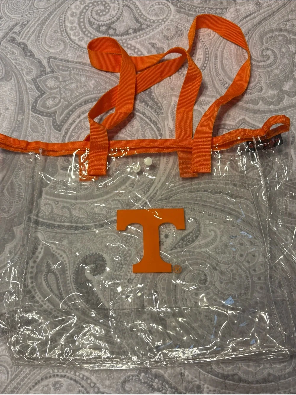 Clear Tennessee Vols Stadium Bag with Orange 'T' Logo and Orange Trim